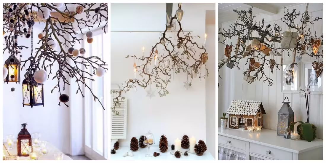 Inspiration diy : des branches suspendues pour noël black confetti Inspiration Vegetal plafond