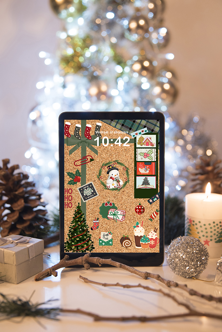 Fond d’écran iPad Noël en orientation portrait dans une décoration de fête